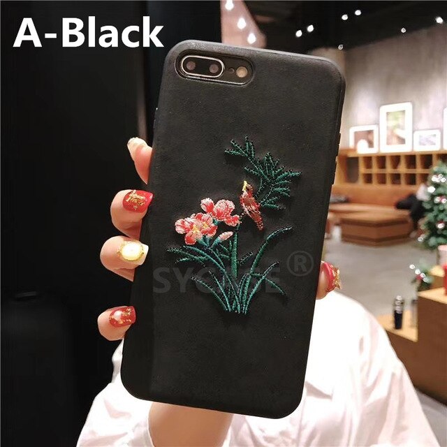 SYCASE Chinese Style Embroidery flowers For iPhone X Xr Xs Max Cover For iPhone 6 6s plus 7 8 Plus Retro Palace Anti-fall Case