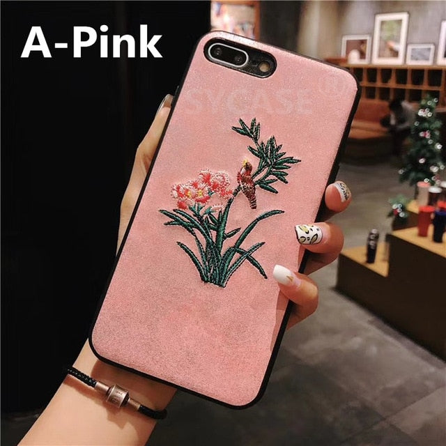 SYCASE Chinese Style Embroidery flowers For iPhone X Xr Xs Max Cover For iPhone 6 6s plus 7 8 Plus Retro Palace Anti-fall Case