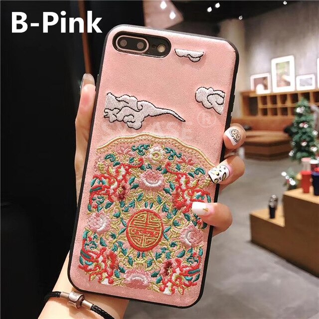 SYCASE Chinese Style Embroidery flowers For iPhone X Xr Xs Max Cover For iPhone 6 6s plus 7 8 Plus Retro Palace Anti-fall Case