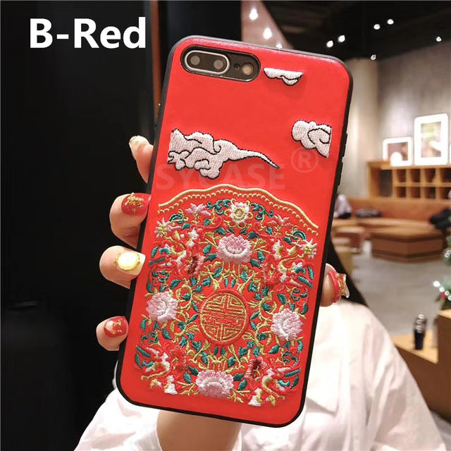 SYCASE Chinese Style Embroidery flowers For iPhone X Xr Xs Max Cover For iPhone 6 6s plus 7 8 Plus Retro Palace Anti-fall Case