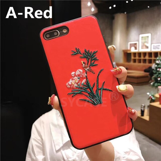 SYCASE Chinese Style Embroidery flowers For iPhone X Xr Xs Max Cover For iPhone 6 6s plus 7 8 Plus Retro Palace Anti-fall Case