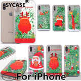 SYCASE Christmas Gift Phone Case for iPhone X XS XR XS Max 6 6S 7 8 Plus Santa Tree Flash Stars Smooth Sand Transparent Cover