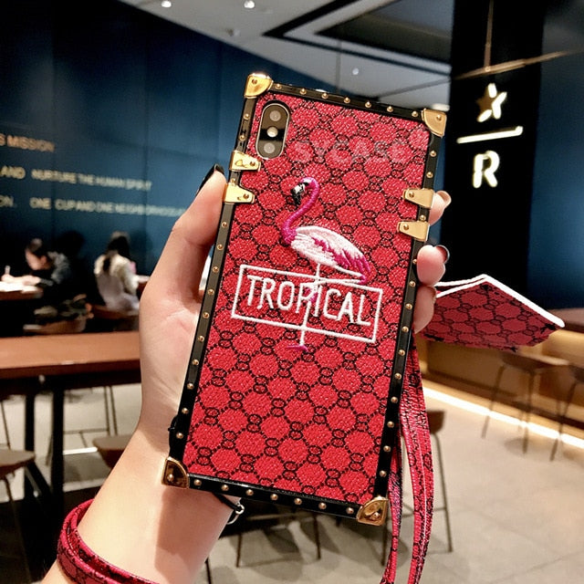 SYCASE Classic Embroidered Flamingo case For OPPO R9 R9s Plus R11 R11s Plus R15 Dream Fashion Square Anti-knock Protection Cover