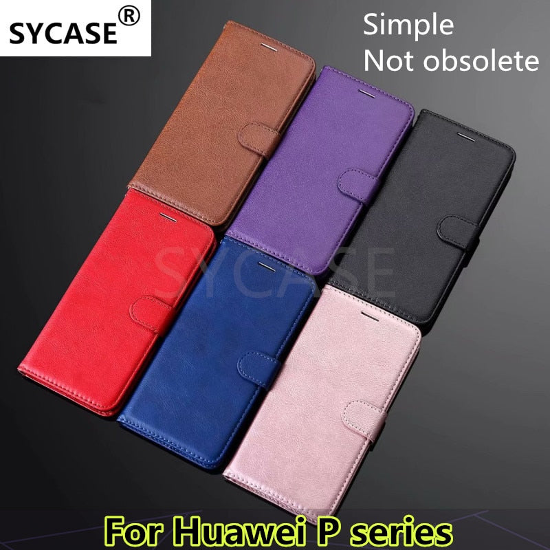 SYCASE Classic Plain leather case For Huawei P8 P9 P10 P20 Pro Lite mini 2017 P smart Plus Simple card holder wallet phone case
