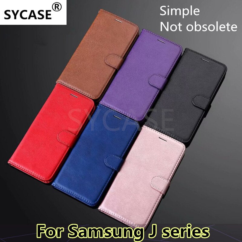 SYCASE Classic Plain leather case For Samsung J8 J2Pro J4 J6 J3 J5 J7 Duo Prime 2018Simple card holder Lambskin wallet phonecase