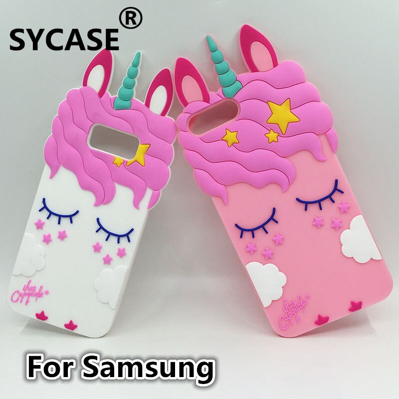 SYCASE Cute 3D Unicorn Eyelash horse Shell for Samsung Galaxy J4 J6 J8 2018 Case All-inclusive silicone Anti-knock Cover women