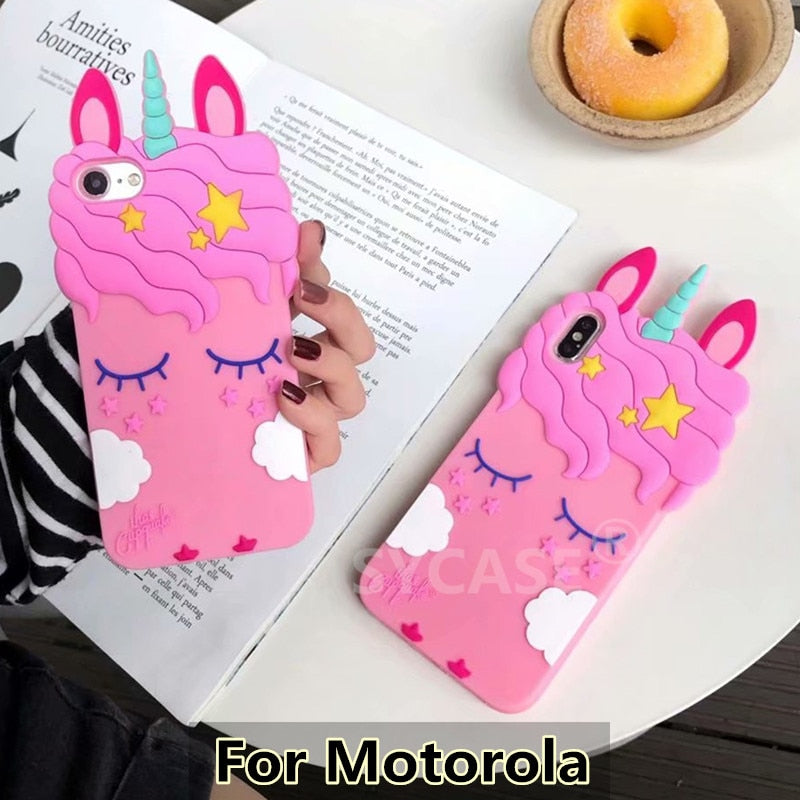 SYCASE Cute Unicorn Eyelash horse Shell For Motorola E4 Plus E5 Moto G6 Play Case All-inclusive silicone Anti-knock Cover women