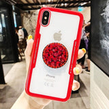 SYCASE Diamond stand Acrylic back sycase phone case For iPhone X XR Xs Max 6 6S 7 8 Plus case With crystal lanyard soft shell