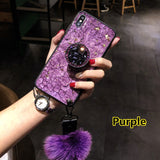 SYCASE Epoxy Green Purple phone case For iPhone 6 6S 7 8 Plus X XR Xs Max CASE Rhinestone Stand Hair Ball Fashion Soft Cover