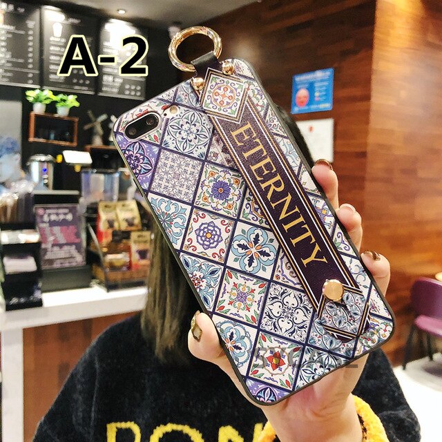 SYCASE Ethnic Retro Rhombic flowers shell For BBK vivo Y66 Y67 Y71 Y75 Y79 Y83 Y85 X23 Case Wrist strap bracket Lanyard Cover