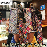 SYCASE Ethnic Retro Rhombic flowers shell For BBK vivo Y66 Y67 Y71 Y75 Y79 Y83 Y85 X23 Case Wrist strap bracket Lanyard Cover