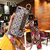 SYCASE Ethnic style Retro Rhombic flowers shell For iPhone 6 6s plus 7 8 plus Case Wrist strap bracket Lanyard protection Cover