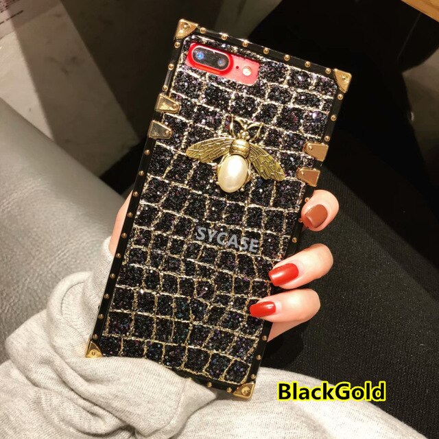 SYCASE Fashion 3D Metal Bee Pearl Phone Case For iPhone 6 6S 7 8 Plus X Xr Xs Max case Luxury Brand Line Glitter TPU Soft Case