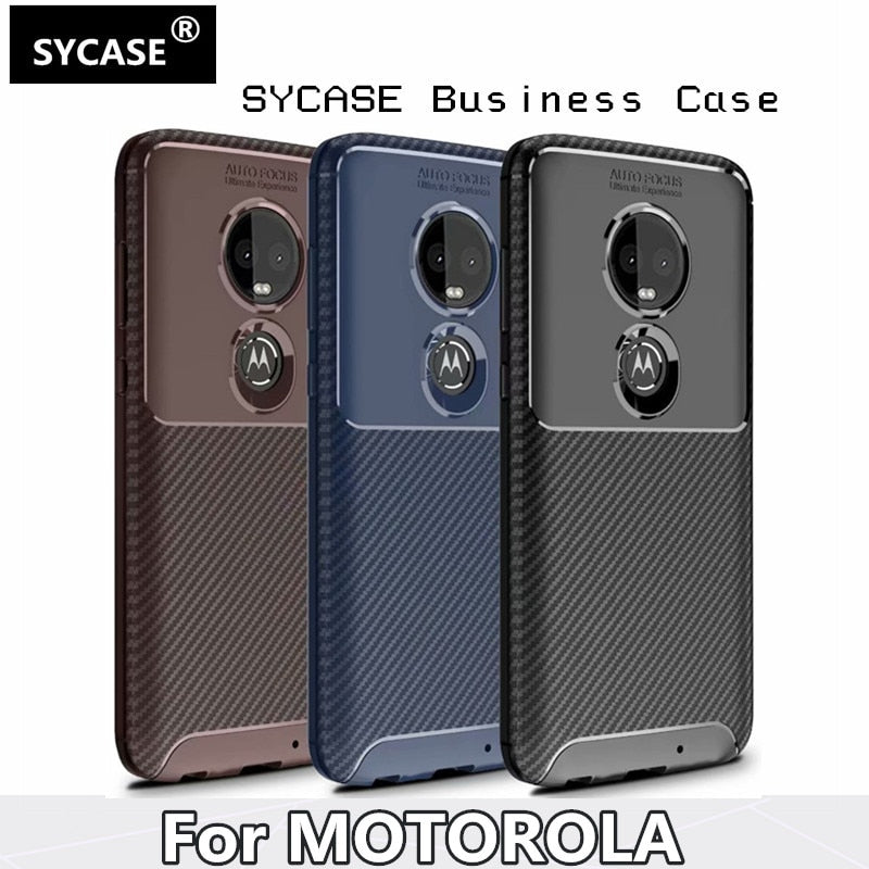 SYCASE Fashion Carbon fiber Business phone case For MOTO G7 E5 G6 Plus Z3 Play one power Case Simple Frosted feeling back cover
