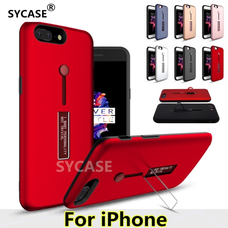 SYCASE Fashion Finger Loop Strap Case For iPhone 6 S 7 8 Plus X Xr XS Max case Dual Layer Hybrid Kickstand Cover Slim Phone Case