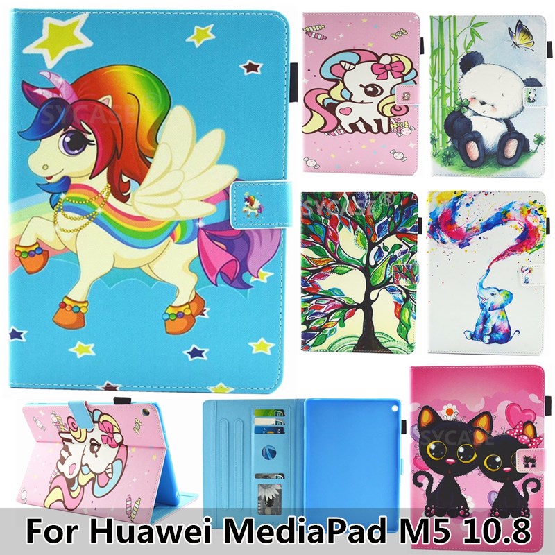 SYCASE Fashion Painted Tablet Holster For Huawei MediaPad M5 10.8 Case Multipurpose Bracket Card For MediaPad M5 10.8 inch Cover