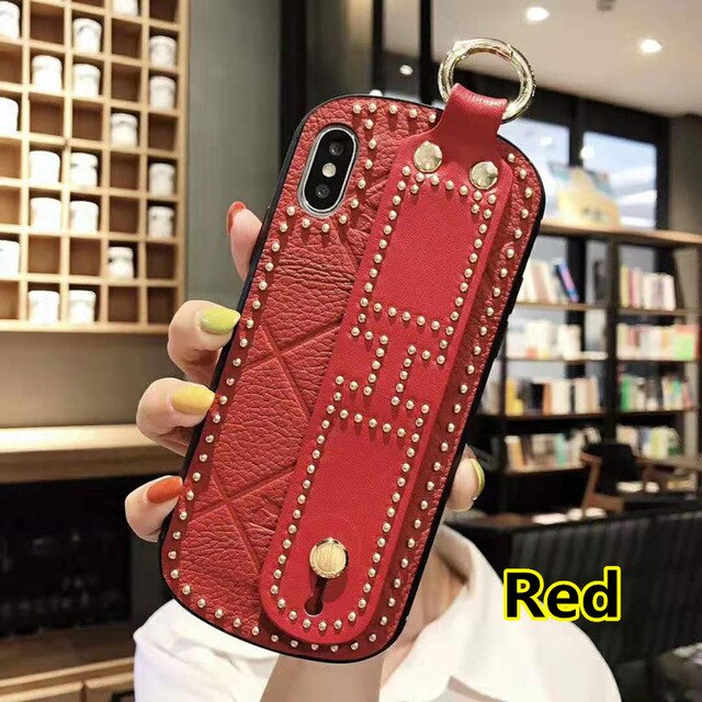 SYCASE Fashion Portable Leather Phone Case For iPhone XR X Xs Max 6 6S 7 8 Plus Case Curved Wrist Band Protective Cover