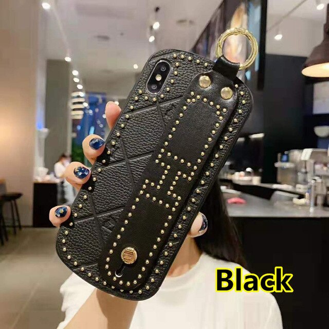 SYCASE Fashion Portable Leather Phone Case For iPhone XR X Xs Max 6 6S 7 8 Plus Case Curved Wrist Band Protective Cover