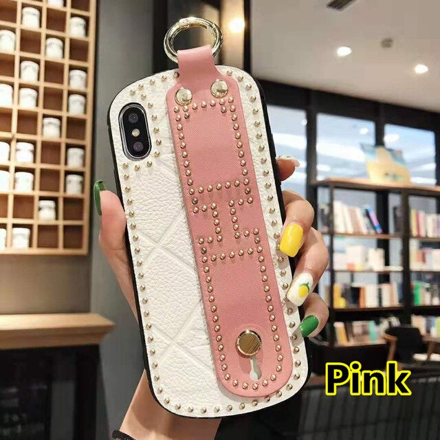 SYCASE Fashion Portable Leather Phone Case For iPhone XR X Xs Max 6 6S 7 8 Plus Case Curved Wrist Band Protective Cover