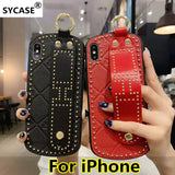 SYCASE Fashion Portable Leather Phone Case For iPhone XR X Xs Max 6 6S 7 8 Plus Case Curved Wrist Band Protective Cover