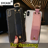 SYCASE Fashion Portable Leather phone case For Samsung S8 S9 S10 Plus S10E Case Wrist band protective cover