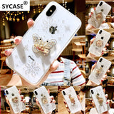 SYCASE Fashion Women Clear Cover For iPhone 6 6S 7 8 Plus X XR Xs Max case Diamond Finger Ring Stand Hold Cute Girl phone case