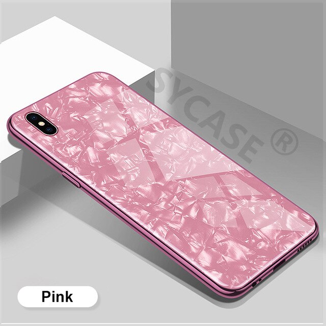 SYCASE Fashion conch glass case For Samsung S8 S8Plus S9 S9Plus Case luxury Tempered Glass Back Cover Bling Shell Soft Frame