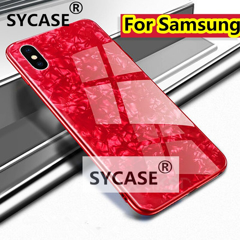 SYCASE Fashion conch glass case For Samsung S8 S8Plus S9 S9Plus Case luxury Tempered Glass Back Cover Bling Shell Soft Frame