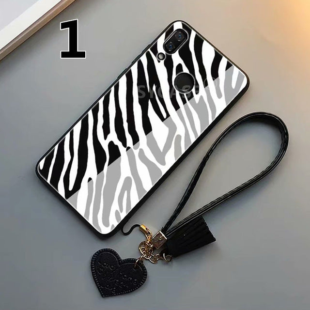 SYCASE Fashion leopard Tempered glass Shell For Huawei Nova 2s 2Plus Nova3 Nova 3e 3i Case Wristband drop protection cover Women