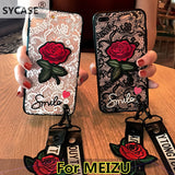 SYCASE Fashion long strap Lace Embroidery rose stickers cover for Meizu 3 3S Note3 Note5 noblue5S soft mobile phone Case