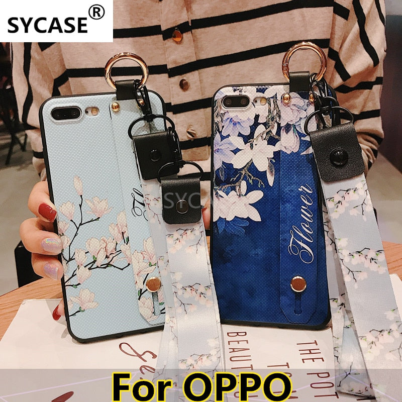 SYCASE Flower Wrist Band Case For OPPO R9 R9S R11 R11S R15 Dream R17 F7 F9 A3 A5 A37 A59 A57 A73 A79 A83case Soft TPU Back Cover