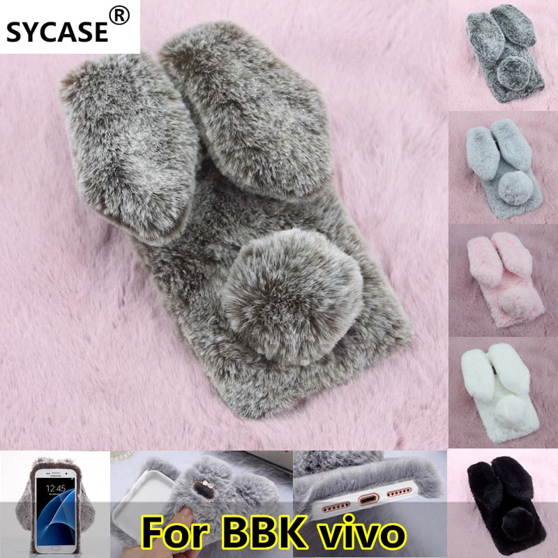 SYCASE For BBK vivo X6 X7 X9 X20 Plus X21 UD Y55 Y59 Y67 Y85 V9 Cute Rabbit Furry phone case All Inclusive Drop Protection Cover