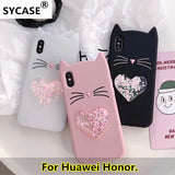 SYCASE For Huawei Honor 8Lite 9 V9 V10 6X Animal Beard Glitter Cat Ear Liquid heart quicksand Soft Silicone Phone Case