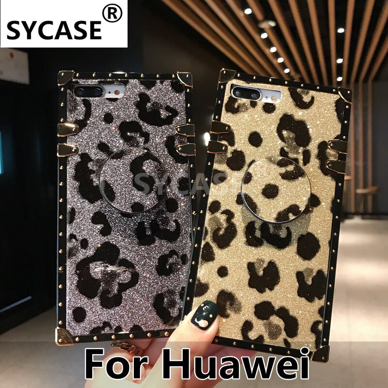 SYCASE For Huawei Nova4 Luxury Square Leopard Ms Shell For Huawei P20 P20Pro Case with stand dropglue Drop-proof Cover Women