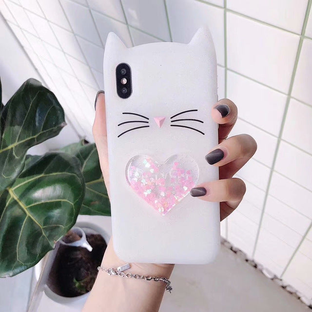 SYCASE For Huawei P20 P20Lite P20Pro Animal Beard Glitter Cat Ear Liquid heart quicksand Soft Silicone Phone Case