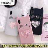 SYCASE For Huawei P20 P20Lite P20Pro Animal Beard Glitter Cat Ear Liquid heart quicksand Soft Silicone Phone Case