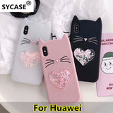 SYCASE For Huawei P8 P9 P10 Lite 2017 P10 Lite Plus Animal Beard Glitter Cat Ear Liquid heart quicksand Soft Silicone Phone Case