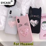SYCASE For Huawei Y5 II Y6 Y53 2017 2018 case Animal cute Beard Glitter Cat Ear Liquid heart quicksand Soft Silicone Phone Case