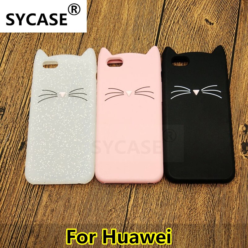 SYCASE For Huawei mate7 mate8 mate9 P8lite p9lite p10 lite plus Nova2S 6X V9play Beard Cat Ear Soft Silicone Mobile Phone Case