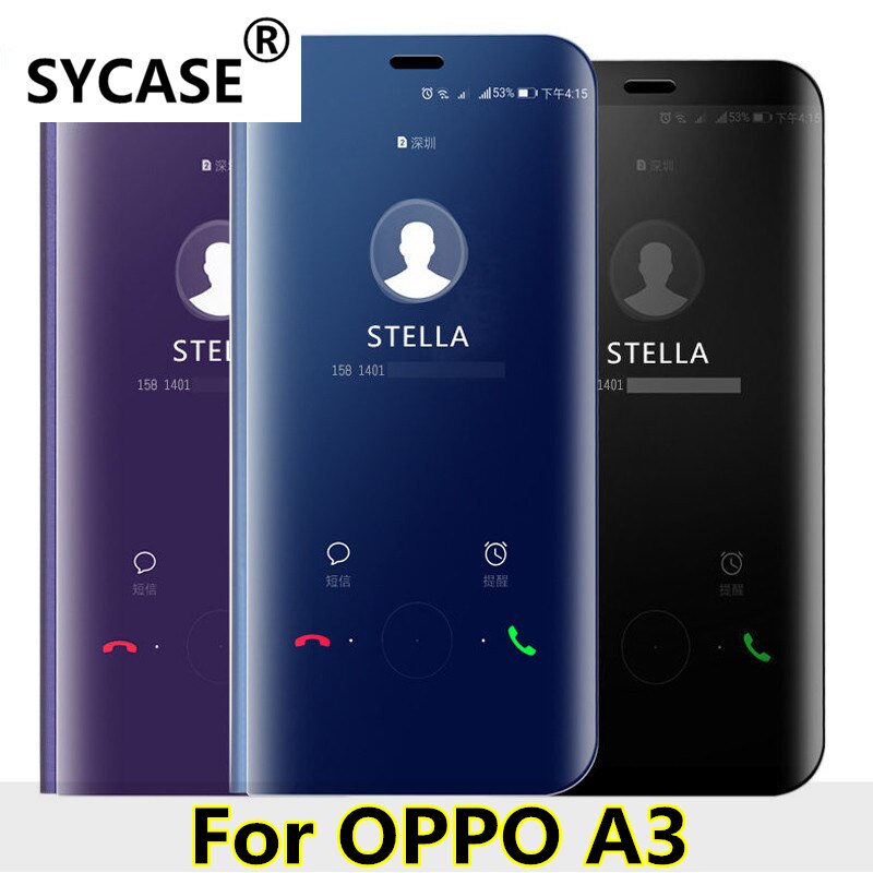 SYCASE For OPPO A3 A3S A5 Luxury Mirror Clear View Smart Case Intelligent Sleep Protective Flip Case