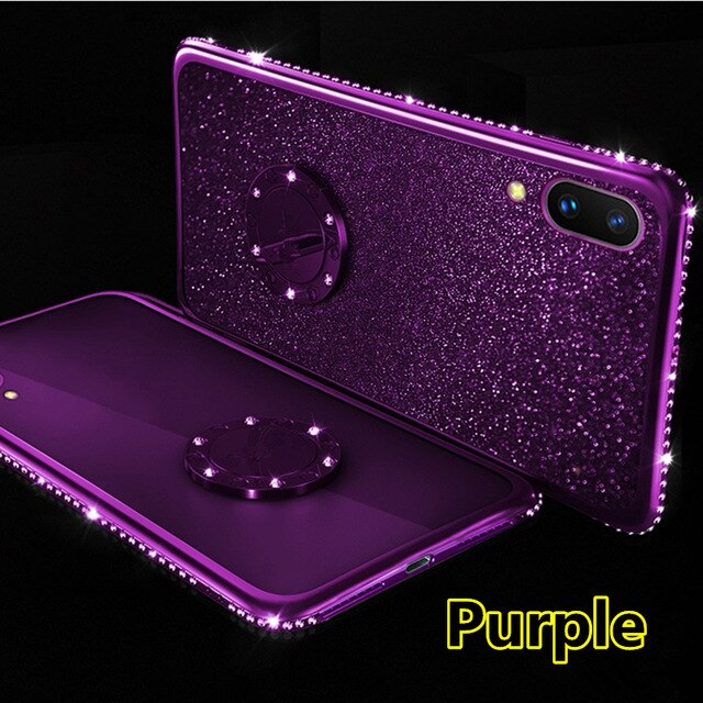 SYCASE For OPPO R9 R9S R11 R11S Plus Glitter Powder TPU Case Bling Diamond Magnetic Car Bracket Finger Ring Kickstand Case