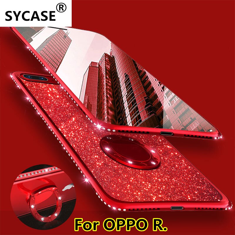 SYCASE For OPPO R9 R9S R11 R11S Plus Glitter Powder TPU Case Bling Diamond Magnetic Car Bracket Finger Ring Kickstand Case