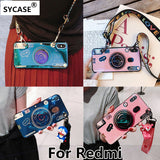 SYCASE For Redmi 4X 5 Plus 6 Pro Note 4 5A 6 Pro Y1 lite Y2 S2  Blu-ray retro camera soft phone case with doll bracket lanyard