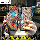 SYCASE For Redmi 7 Note7 K20 Luxury blu ray square Phone Case with ring For xiaomi 9 9T Case Exotic national Styles Cover