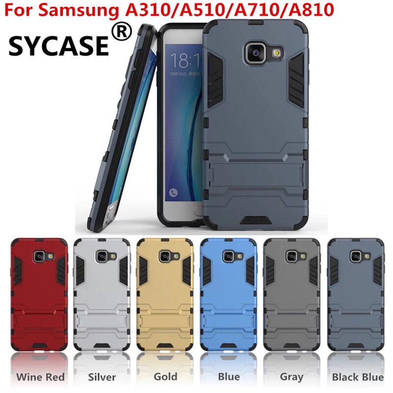SYCASE For Samsung A7/A8/A510/A710/A810 Iron Man Phone Sets Back Cover Housing Shockproof 3D Phone Cases 3in1 TPU+PC+Stand