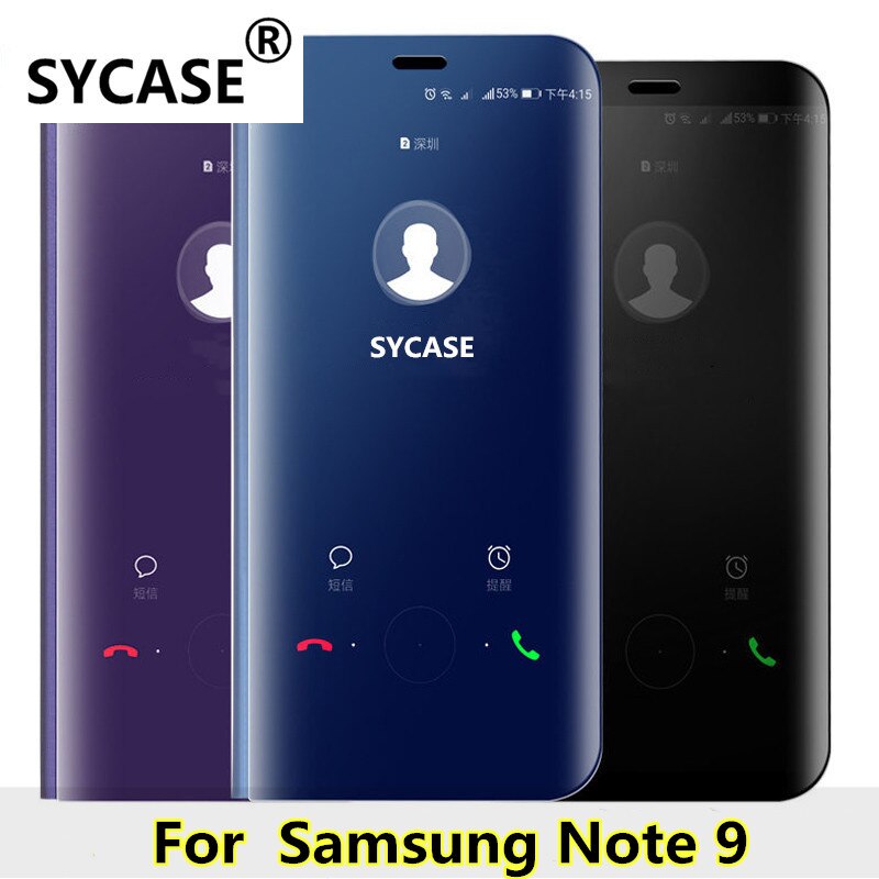 SYCASE For Samsung Galaxy Note 9 case Luxury Mirror Clear View Smart Case Intelligent Sleep Protective Flip Case