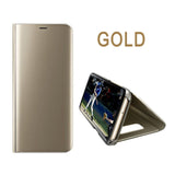 SYCASE For Samsung Galaxy S7 S6 Edge S8 S9 Plus Luxury Flip Cover Leather Smart Chip Case Clear View Standing Mirror Case