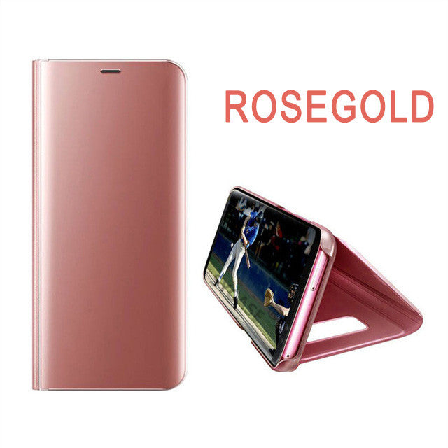 SYCASE For Samsung Galaxy S7 S6 Edge S8 S9 Plus Luxury Flip Cover Leather Smart Chip Case Clear View Standing Mirror Case