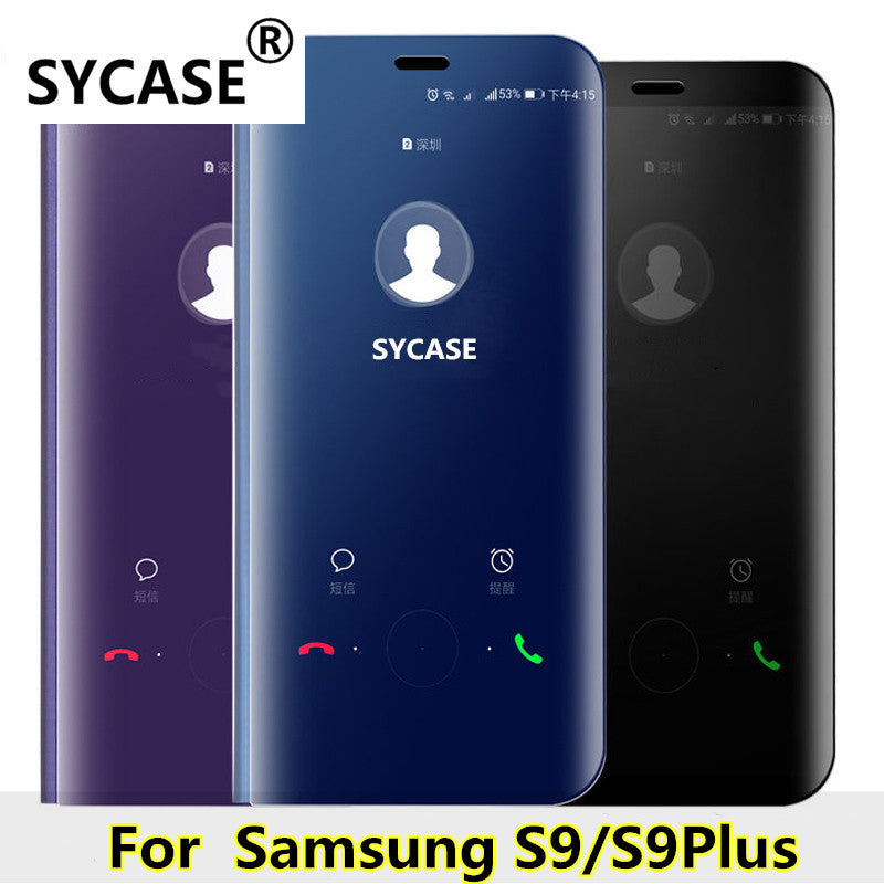 SYCASE For Samsung Galaxy S9 S9Plus case Luxury Mirror Clear View Smart Case Intelligent Sleep Protective Flip Case