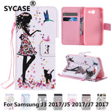 SYCASE For Samsung J3 J5 J7 2017 J330 J530 J7pro Flip Case Painted Card Wallet Stand Luxury PU Leather Painted Cartoon Phone Bag